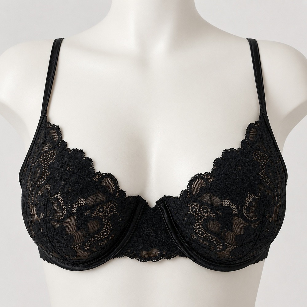 Christian Dior Intimates Vintage Black Sheer Floral Lace Underwire‎ Bra 4215 38D